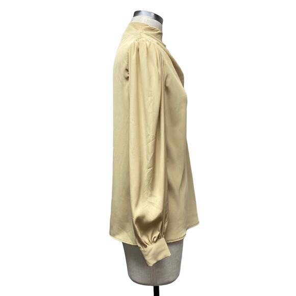 Vintage Alexandria Womens Size 8 Tan Gathered Neck Long Sleeve Blouse - Picture 4 of 7